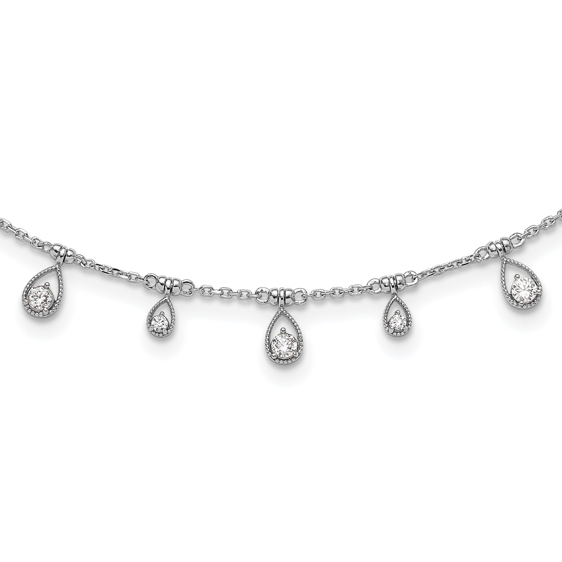 Sterling Shimmer Sterling Silver Rhodium-plated CZ 19 Stone 19 Teardrop Stations 14 inch with 2 inch extender Necklace