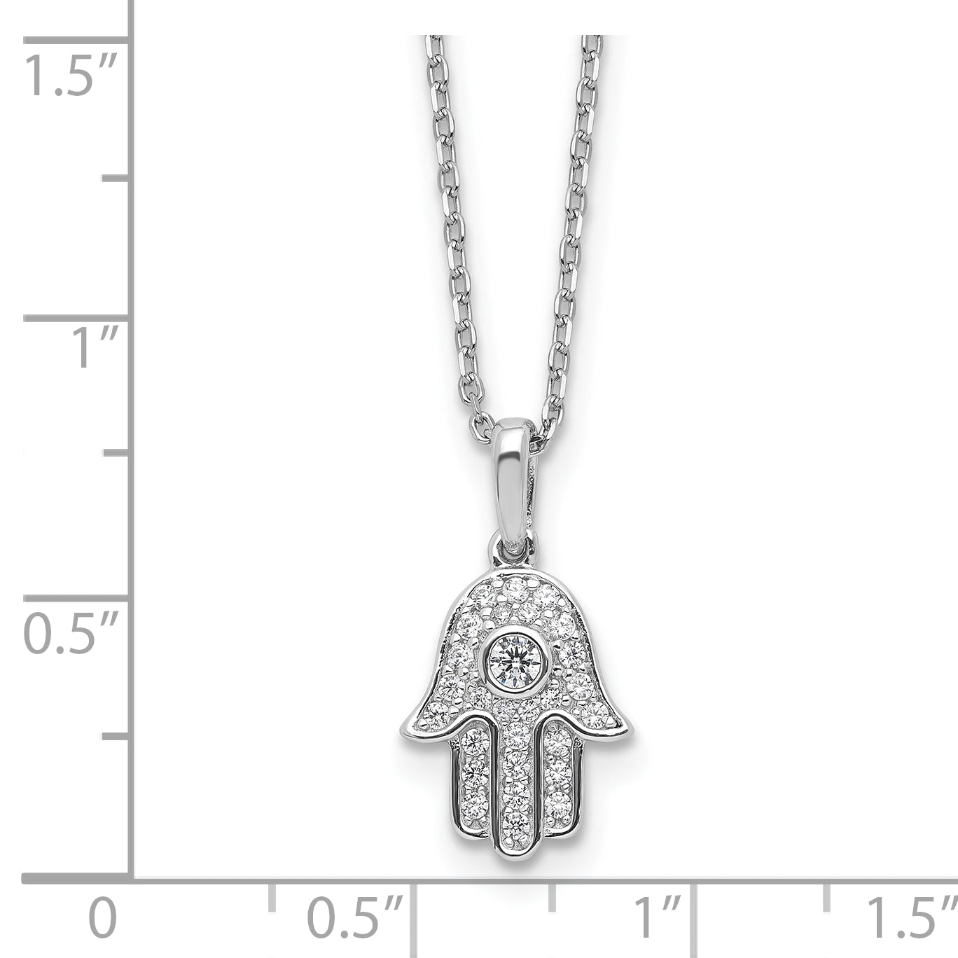 Sterling Shimmer Sterling Silver Rhodium-plated CZ 28 Stone 16 inch with 2 inch extension Chamseh/Hamsa Necklace