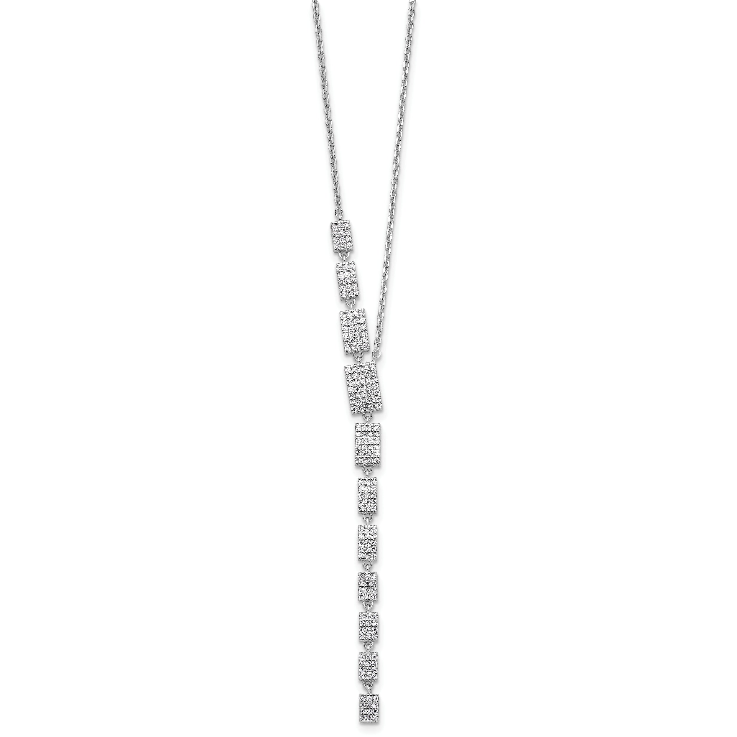 Sterling Shimmer Sterling Silver Rhodium-plated CZ 188 Stone 16 inch with 2 inch extender Rectangle Drop Necklace