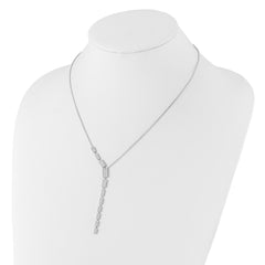 Sterling Shimmer Sterling Silver Rhodium-plated CZ 188 Stone 16 inch with 2 inch extender Rectangle Drop Necklace