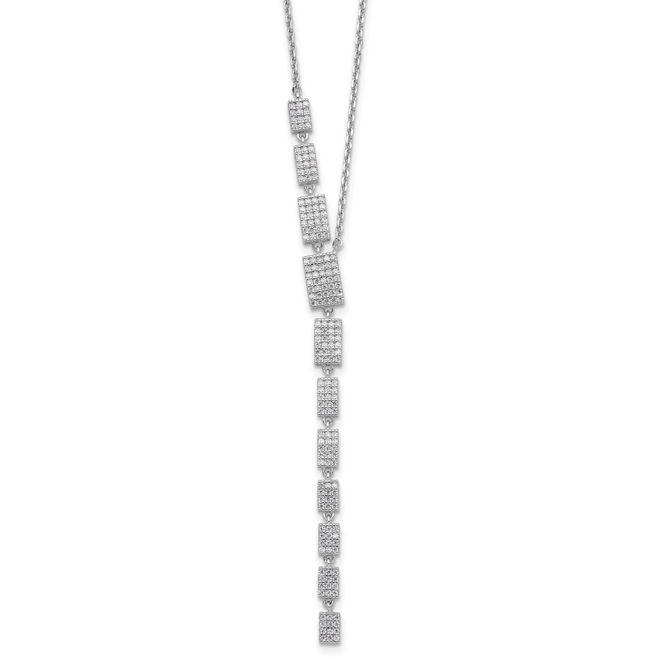 Sterling Shimmer Sterling Silver Rhodium-plated CZ 188 Stone 16 inch with 2 inch extender Rectangle Drop Necklace