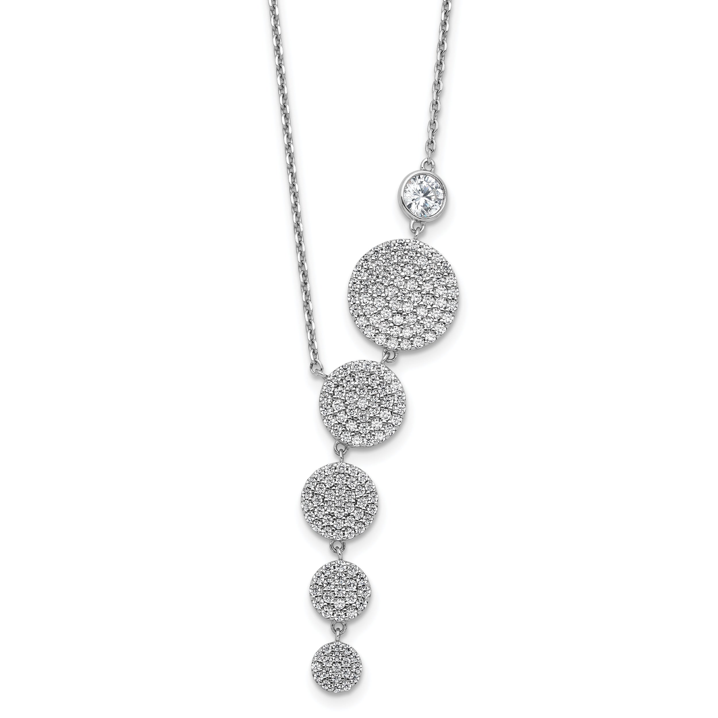 Sterling Shimmer Sterling Silver Rhodium-plated CZ 178 Stone 16 inch with 2 inch extender Circle Drop Necklace