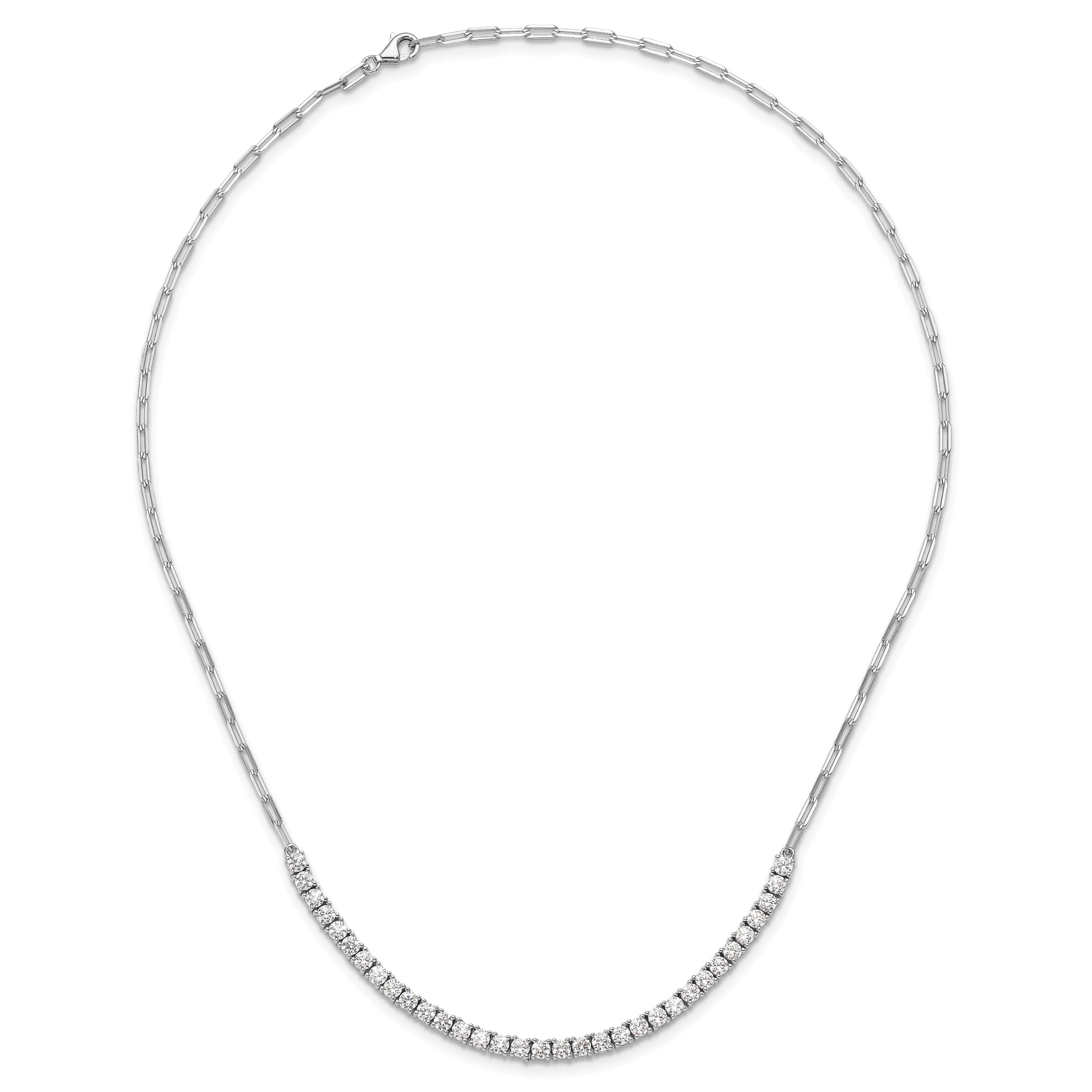 Sterling Shimmer Sterling Silver Rhodium-plated CZ 33 Stone 16 inch with 2 inch extender Paperclip Link Necklace