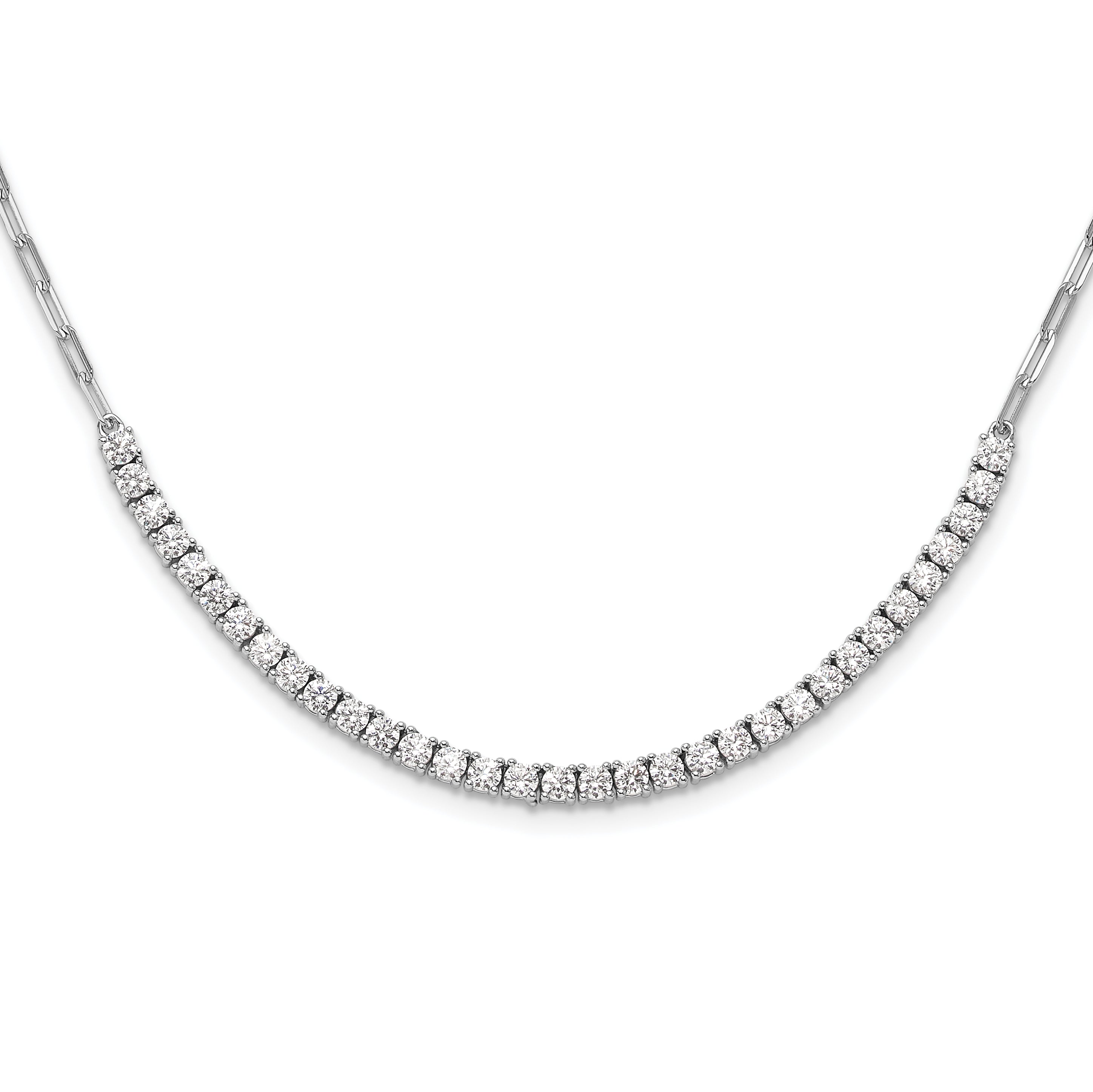 Sterling Shimmer Sterling Silver Rhodium-plated CZ 33 Stone 16 inch with 2 inch extender Paperclip Link Necklace