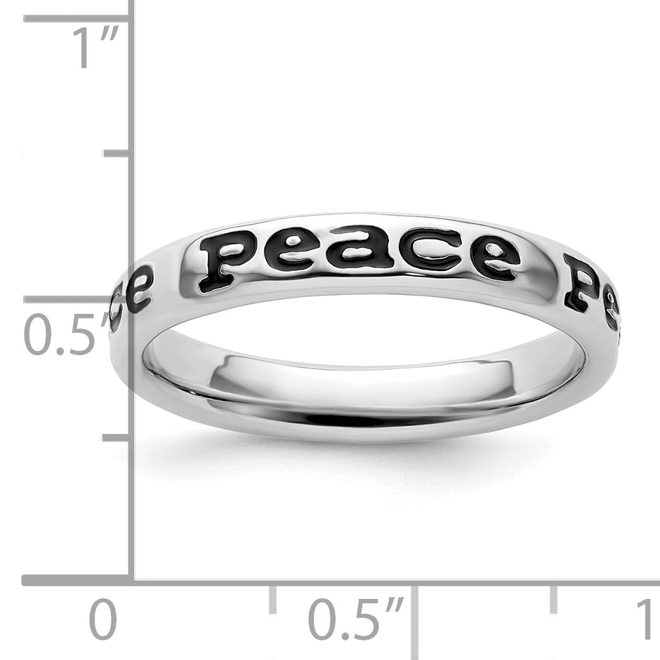 Sterling Silver Stackable Expressions Polished Enameled Peace Ring