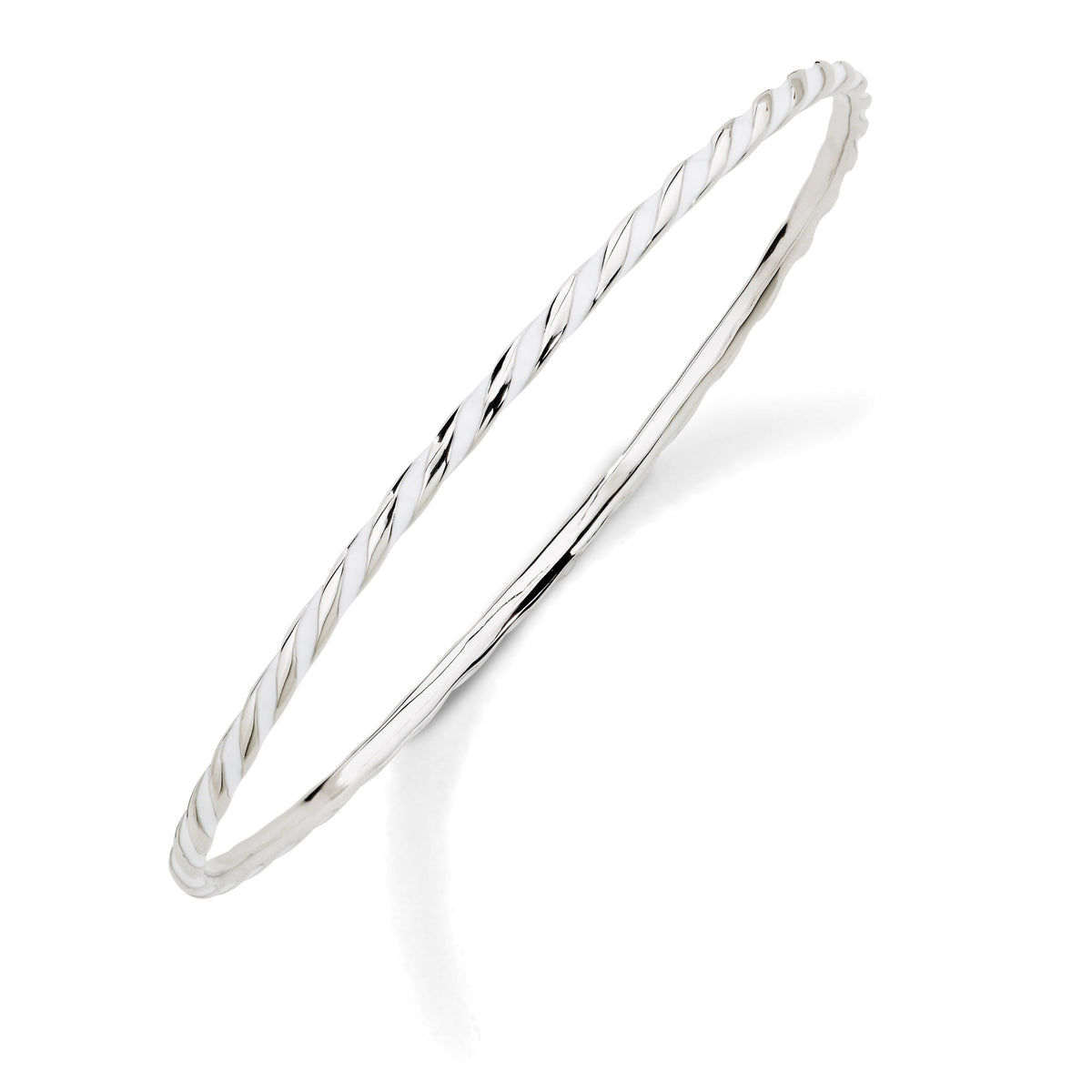 Sterling Silver Stackable Expressions Twisted White Enamel Bangle