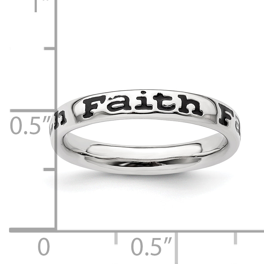 Sterling Silver Stackable Expressions Polished Enameled Faith Ring