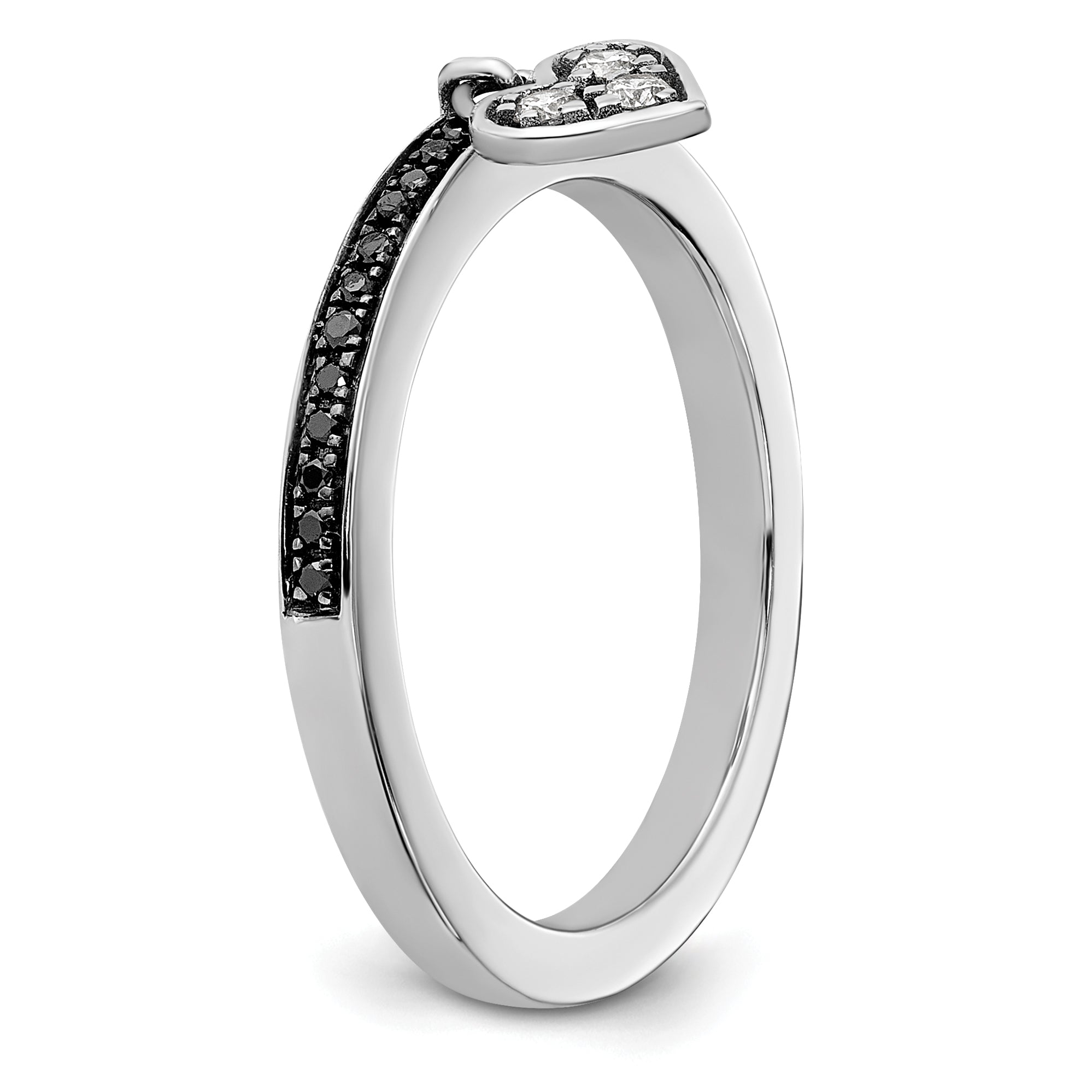 Sterling Silver Stackable Expressions Heart Black & White Diamond Ring