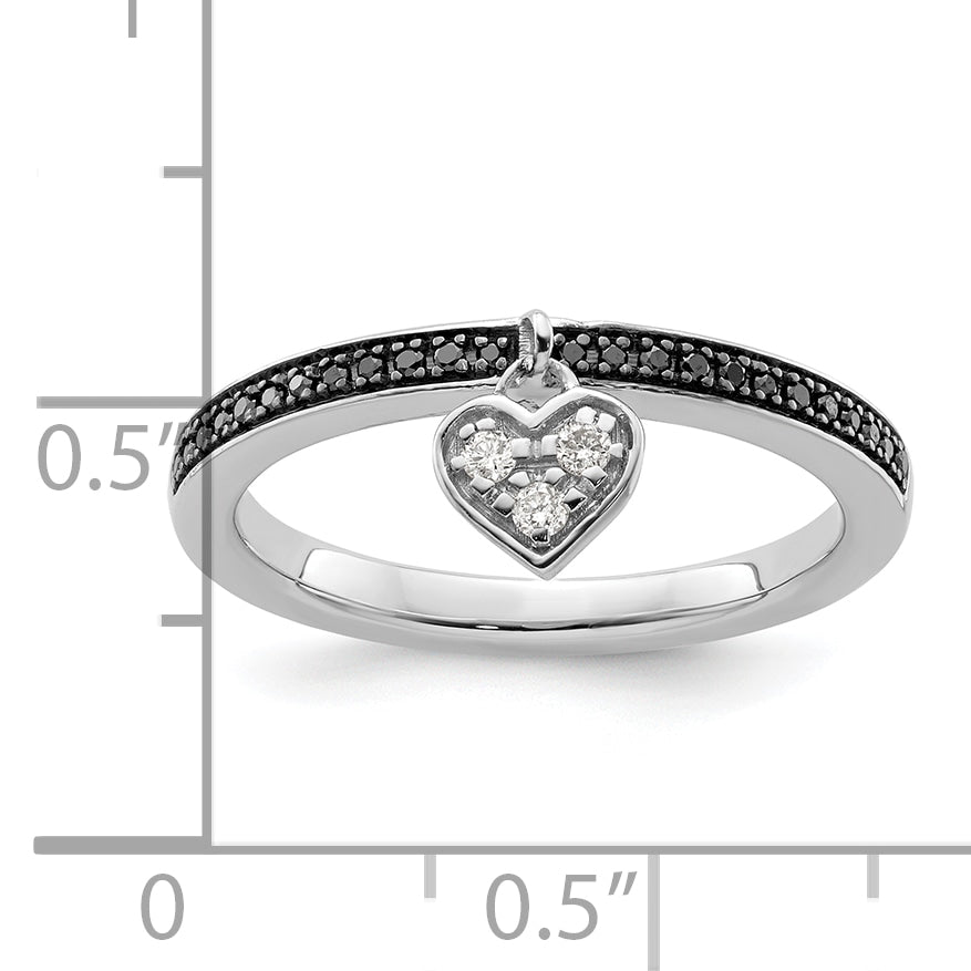 Sterling Silver Stackable Expressions Heart Black & White Diamond Ring