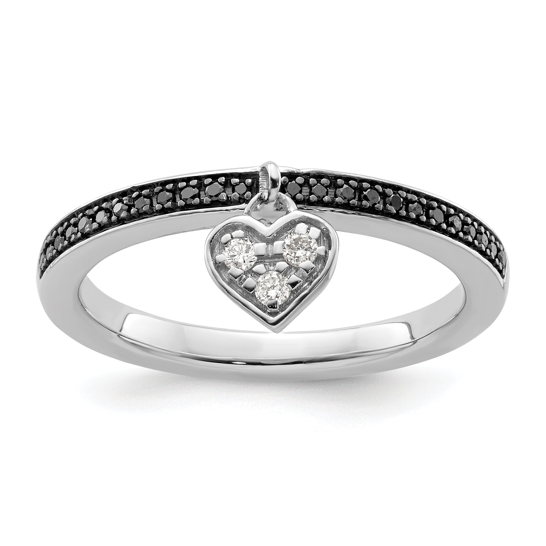 Sterling Silver Stackable Expressions Heart Black & White Diamond Ring