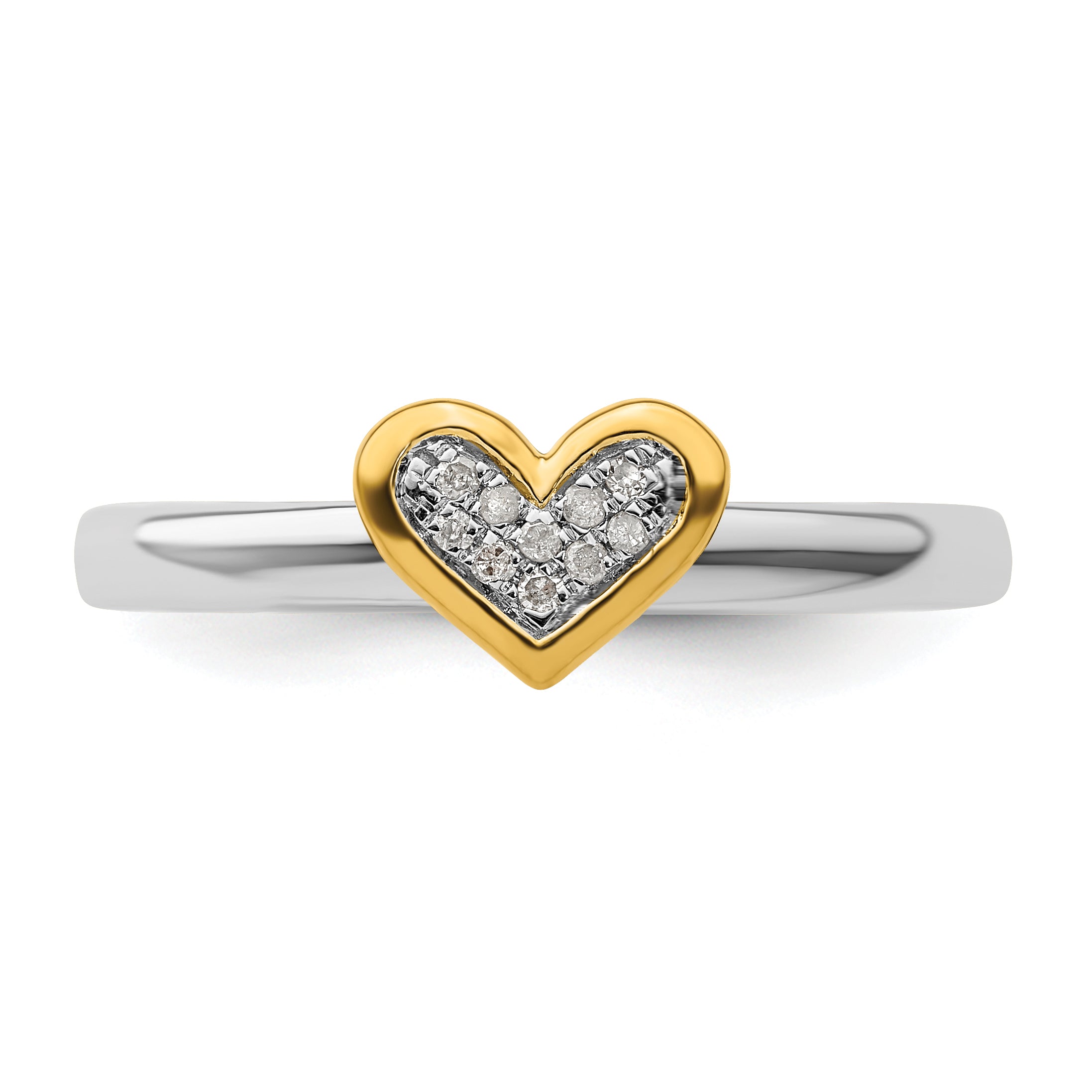 Sterling Silver Stackable Expressions Gold-plated Heart WithDiamond Ring