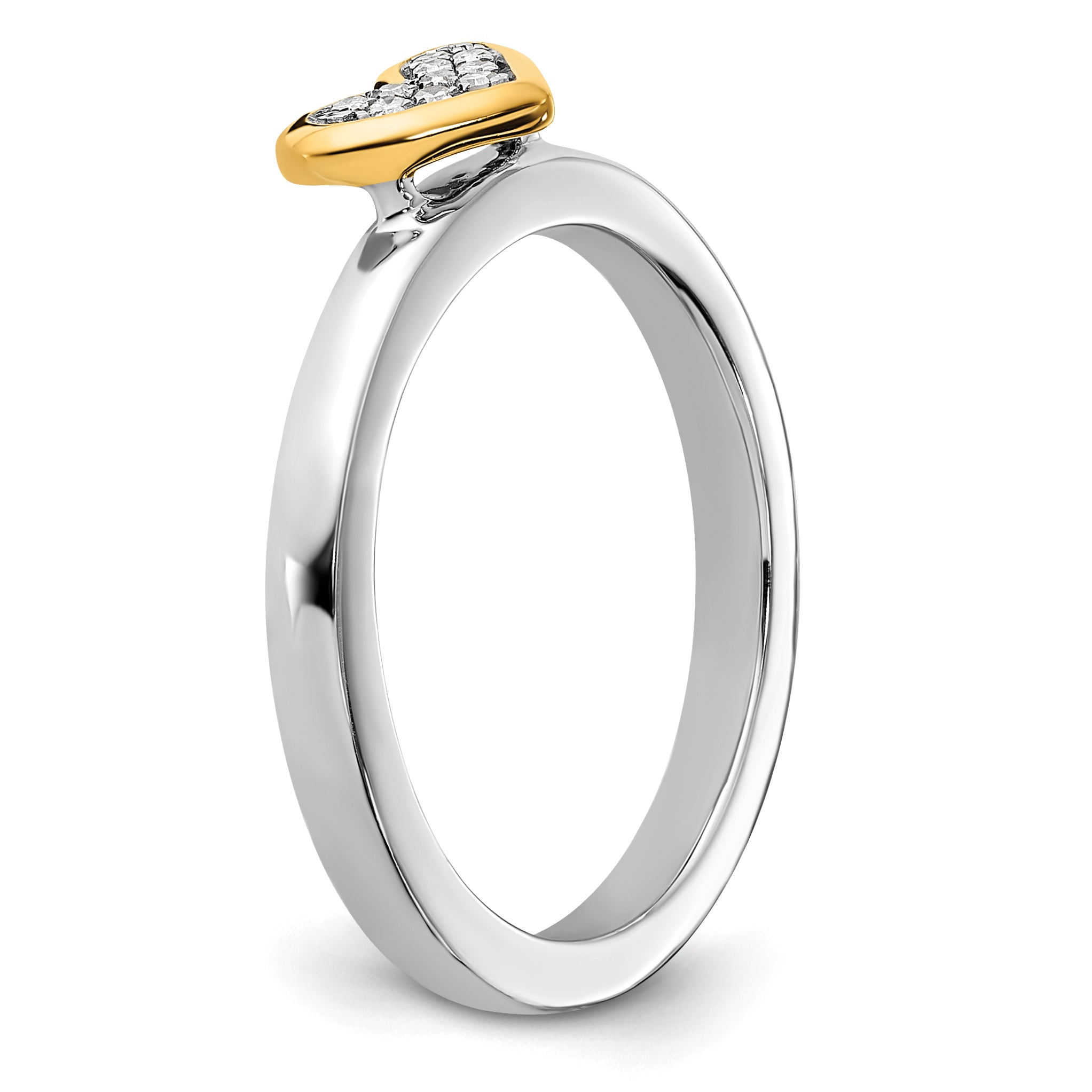 Sterling Silver Stackable Expressions Gold-plated Heart WithDiamond Ring