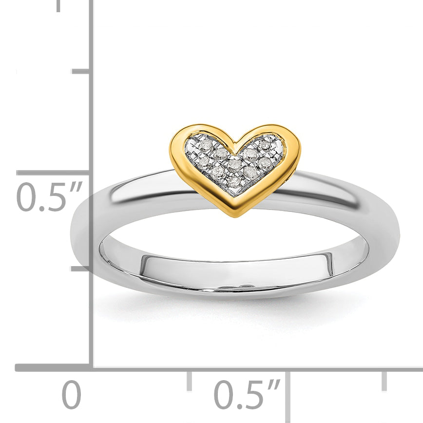 Sterling Silver Stackable Expressions Gold-plated Heart WithDiamond Ring