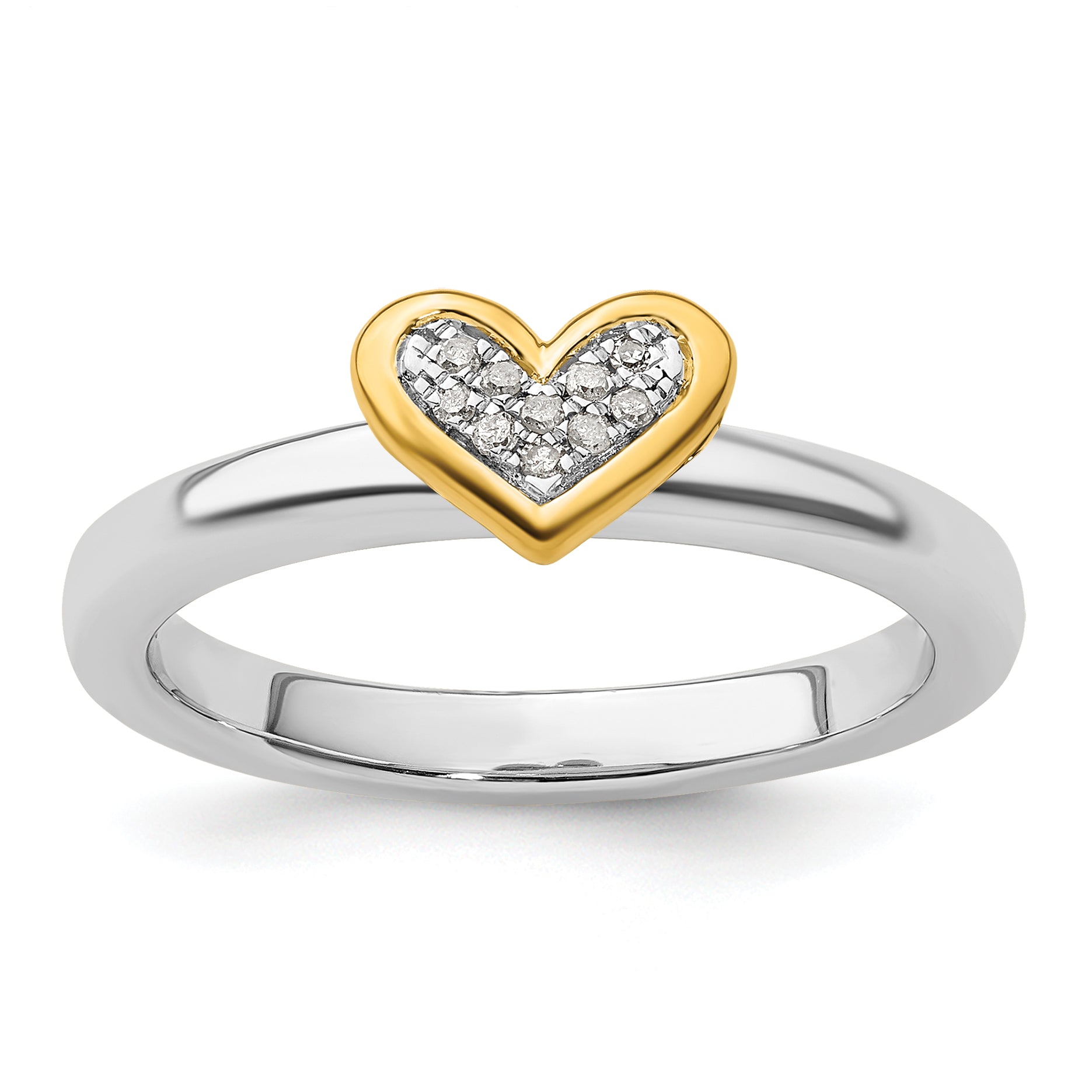 Sterling Silver Stackable Expressions Gold-plated Heart WithDiamond Ring