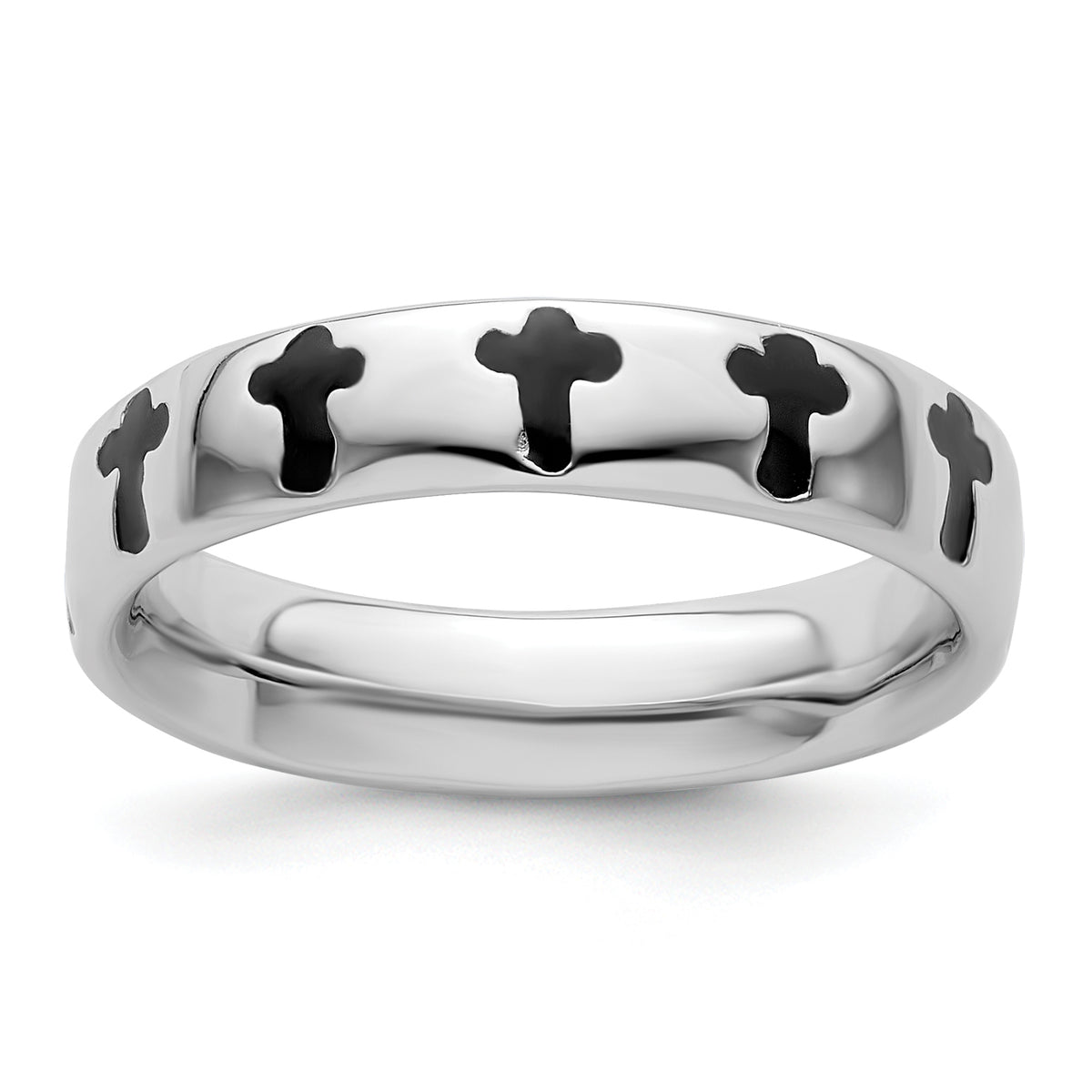 Sterling Silver Stackable Expressions Polished Enameled Cross Ring