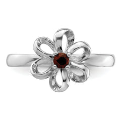 Sterling Silver Stackable Expressions Polished Garnet Flower Ring