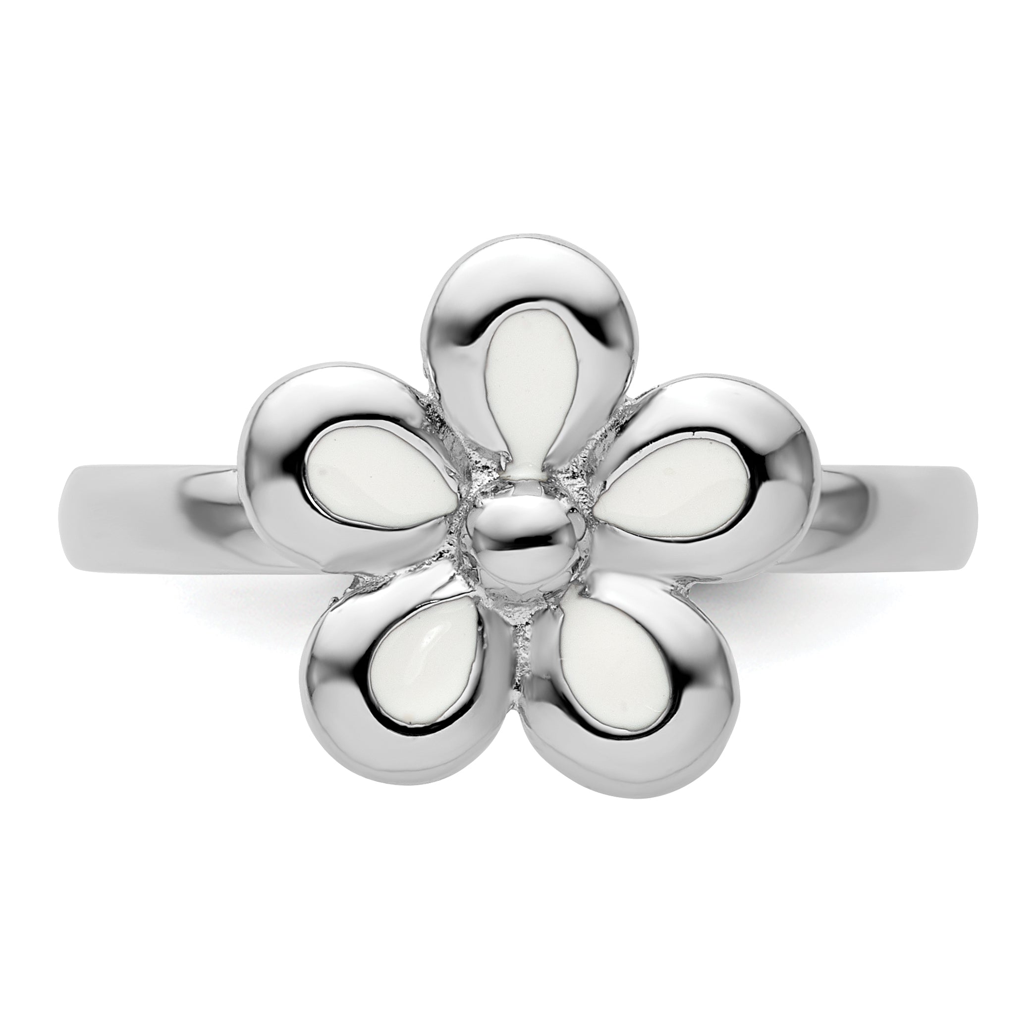 Sterling Silver Stackable Expressions Polished White Enameled Flower Ring