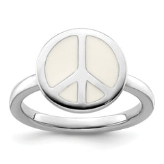 Sterling Silver Stackable Expressions Pol. White Enameled Peace Sign Ring