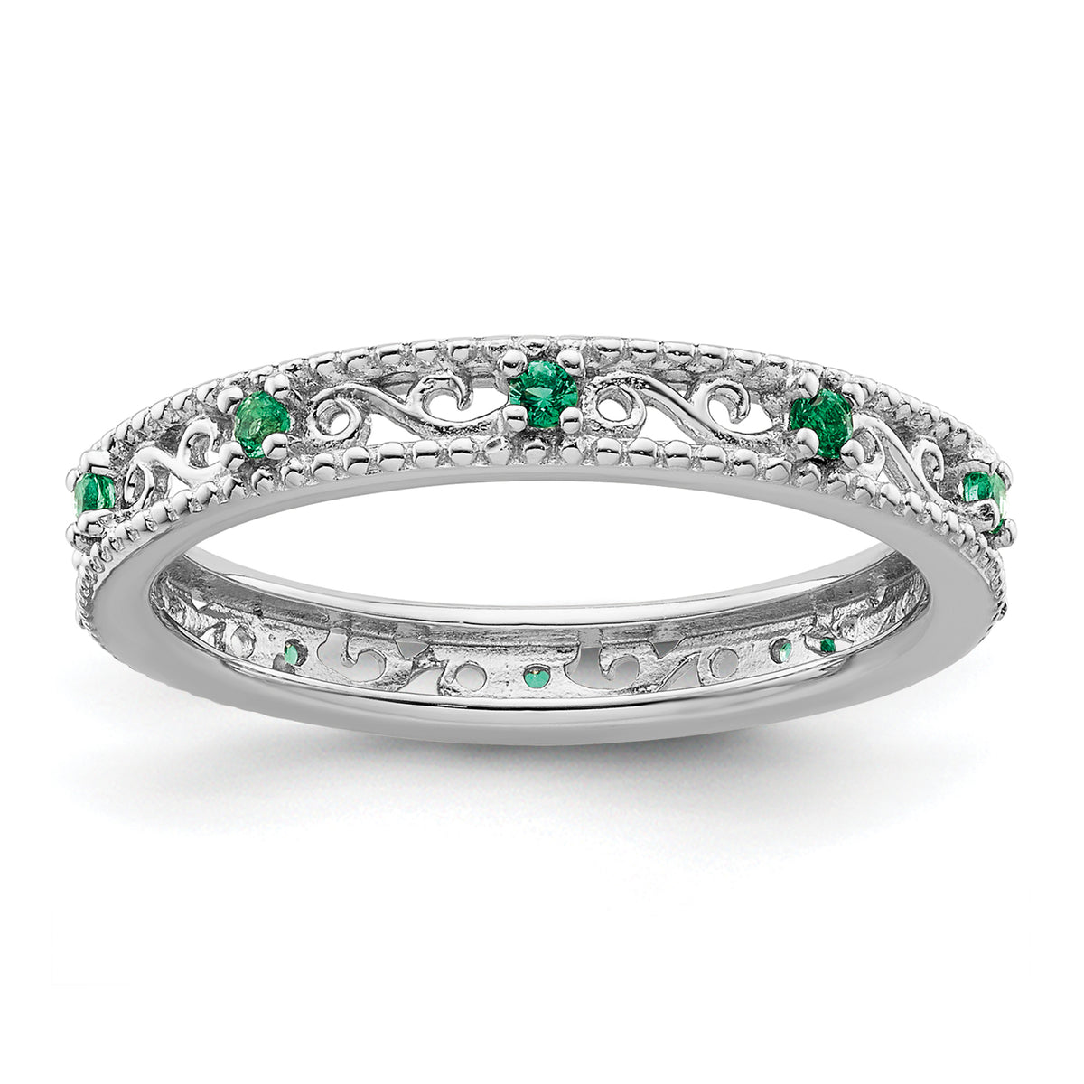 Sterling Silver Stackable Expressions Created Emerald Ring