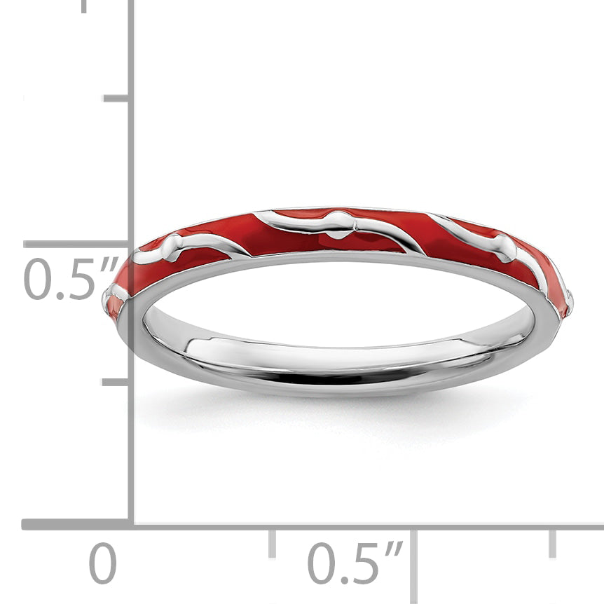 Sterling Silver Stackable Expressions Red Enamel Ring