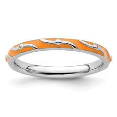 Sterling Silver Stackable Expressions Orange Enamel Ring