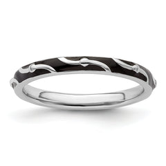 Sterling Silver Stackable Expressions Black Enamel Ring