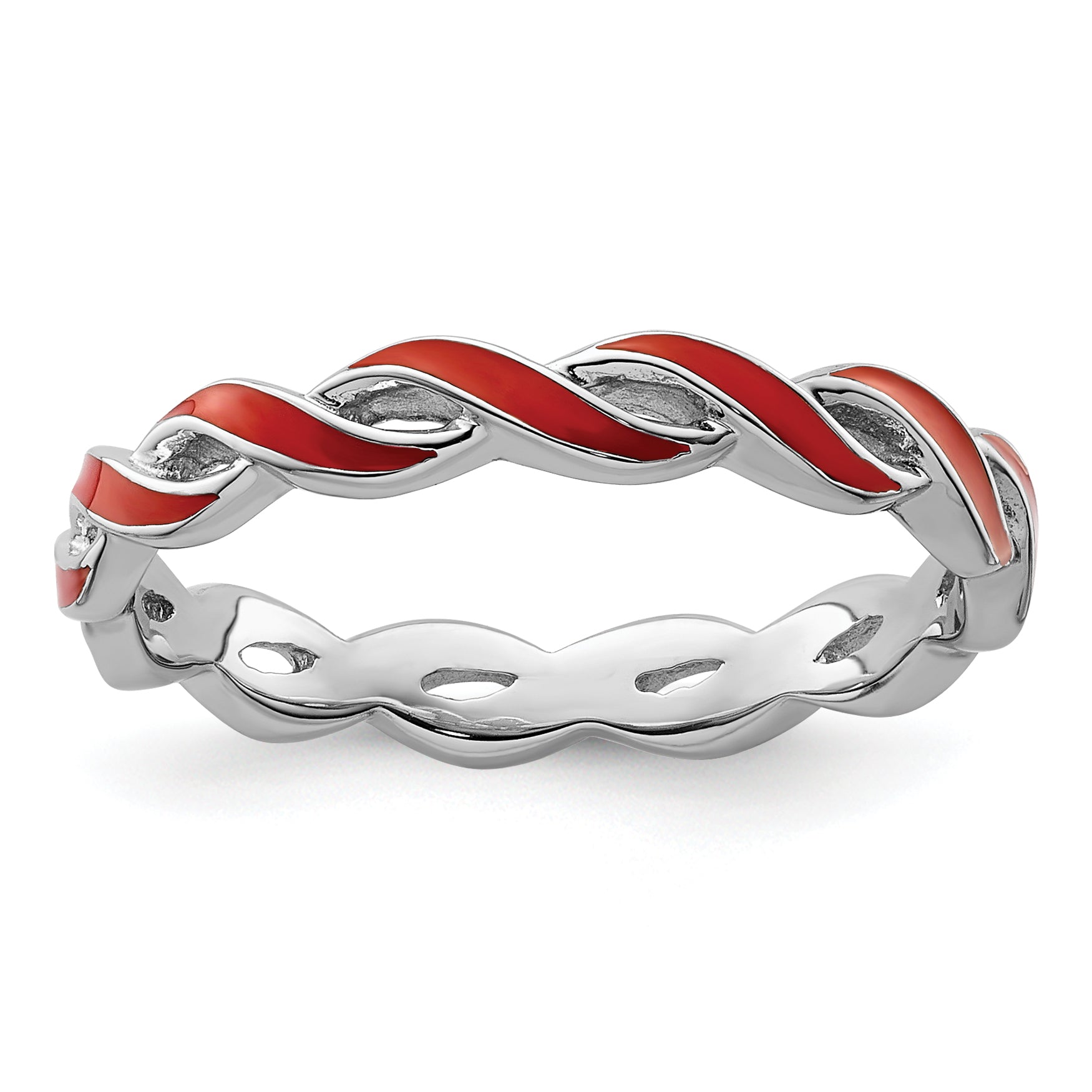 Sterling Silver Stackable Expressions Red Enamel Ring