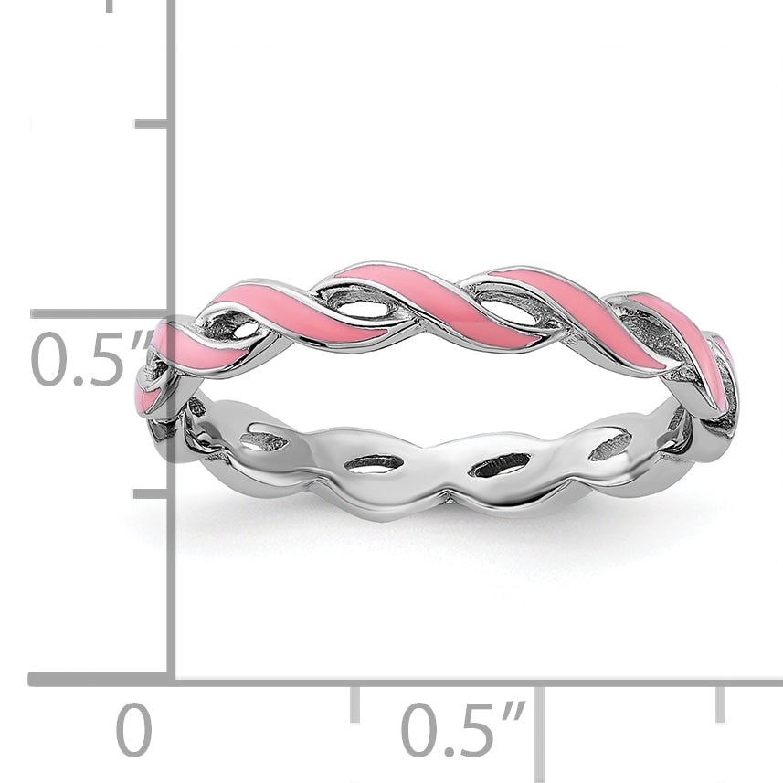 Sterling Silver Stackable Expressions Pink Enamel Ring