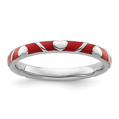 Sterling Silver Stackable Expressions Red Enamel Heart Ring