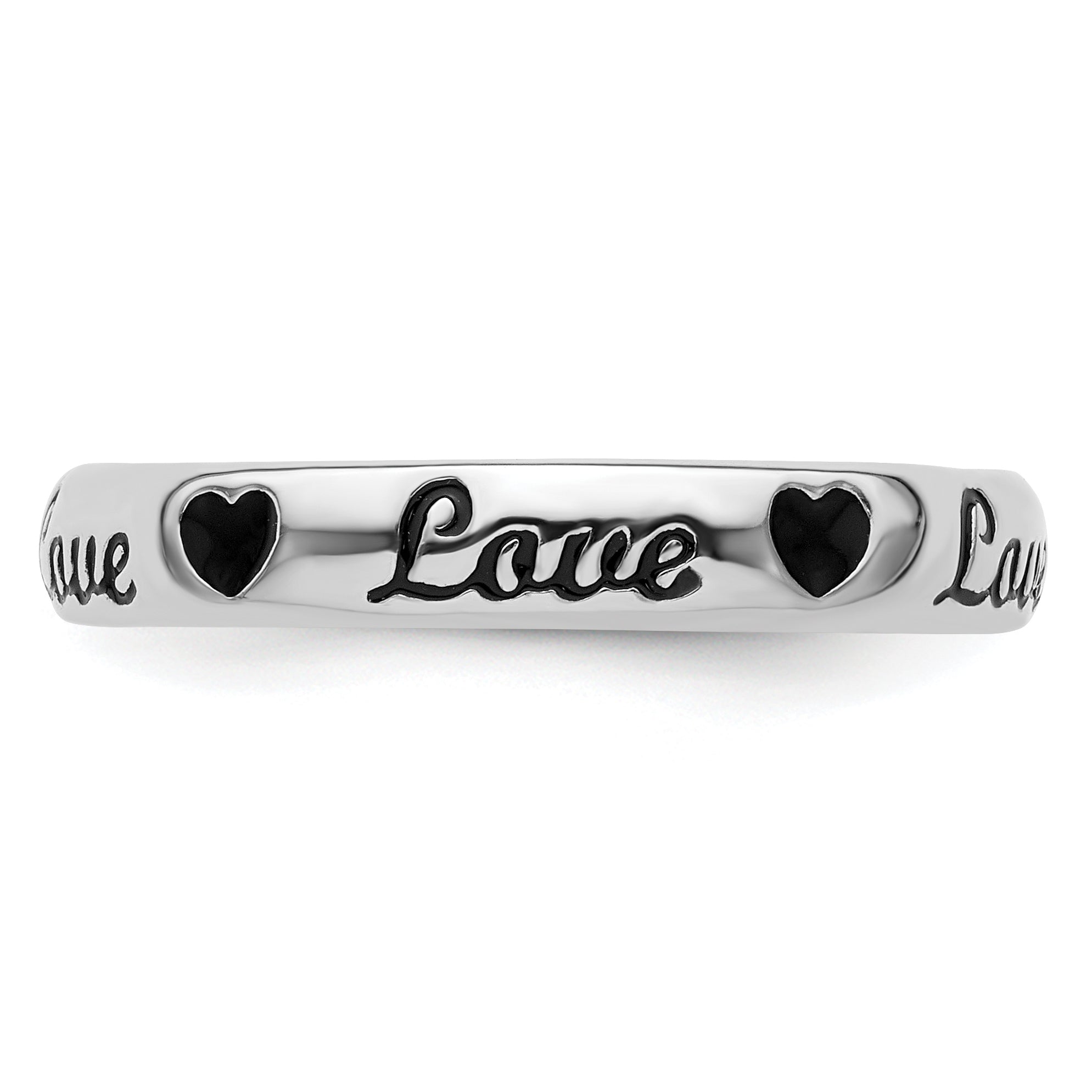 Sterling Silver Stackable Expressions Black Enamel Love Ring