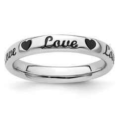 Sterling Silver Stackable Expressions Black Enamel Love Ring