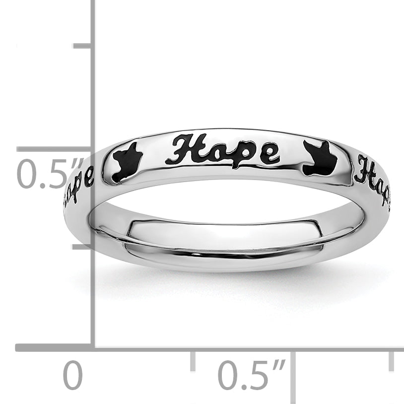 Sterling Silver Stackable Expressions Black Enamel Hope Ring