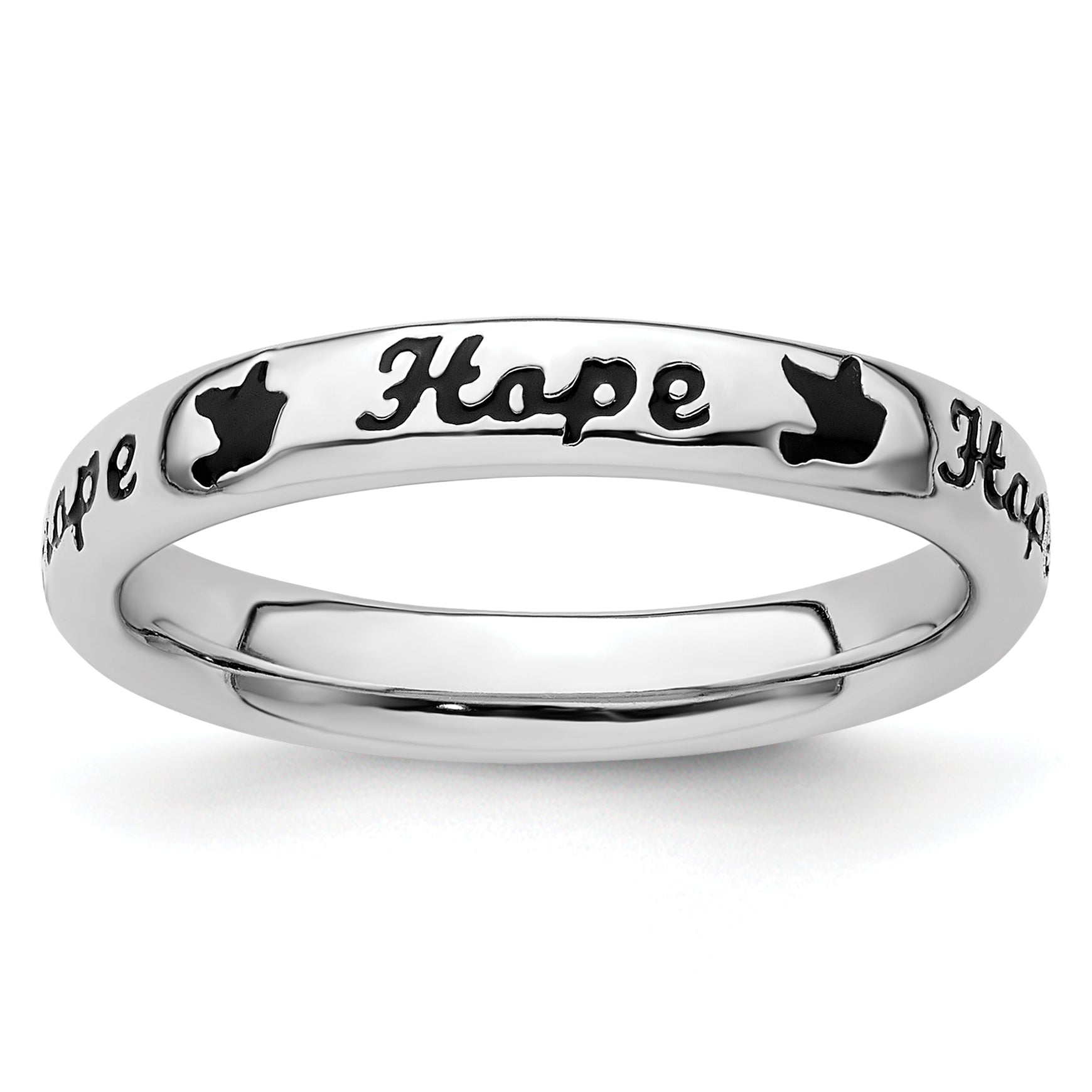 Sterling Silver Stackable Expressions Black Enamel Hope Ring