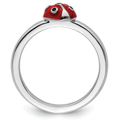 Sterling Silver Stackable Expressions Red/Black Enamel Ladybug Ring