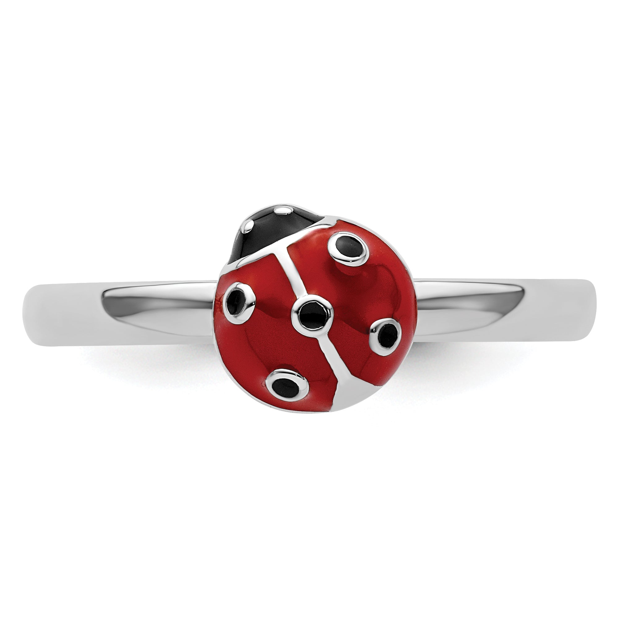 Sterling Silver Stackable Expressions Red/Black Enamel Ladybug Ring