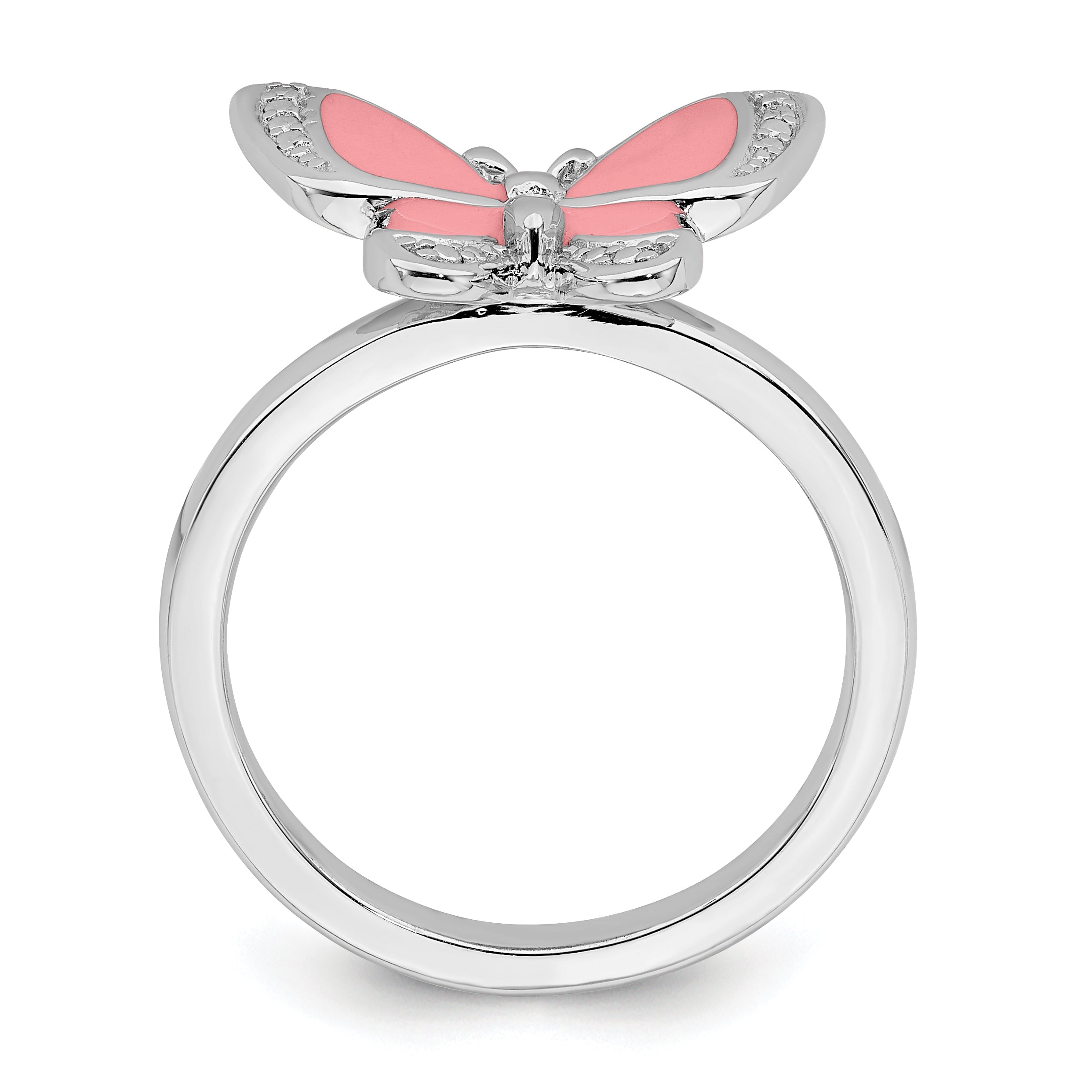 Sterling Silver Stackable Expressions Pink Enamel Butterfly Ring