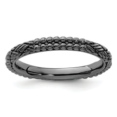 Sterling Silver Stackable Expressions Ruthenium-plated Patterned Ring