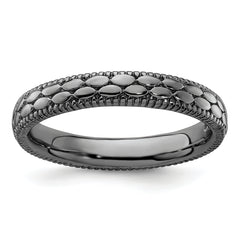 Sterling Silver Stackable Expressions Ruthenium-plated Patterned Ring