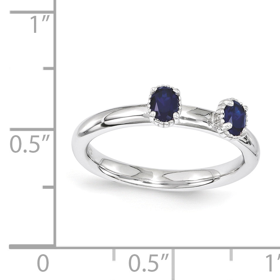 Sterling Silver Stackable Expressions Created Sapphire Two Stone Ring