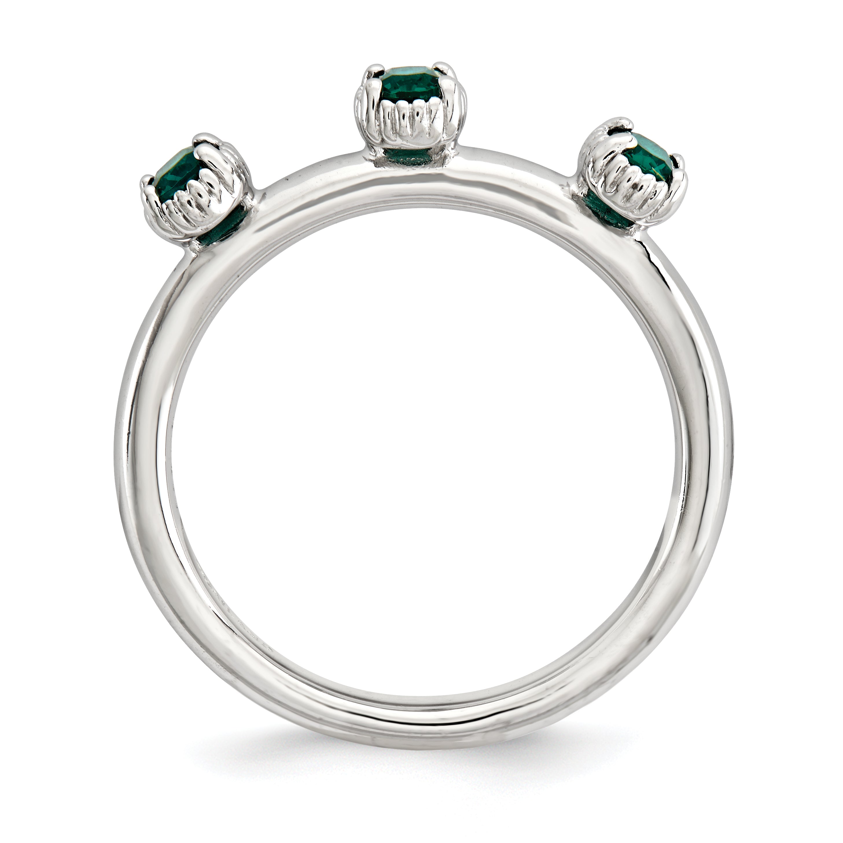 Sterling Silver Stackable Expressions Created Emerald Three Stone Ring