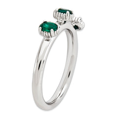 Sterling Silver Stackable Expressions Created Emerald Three Stone Ring