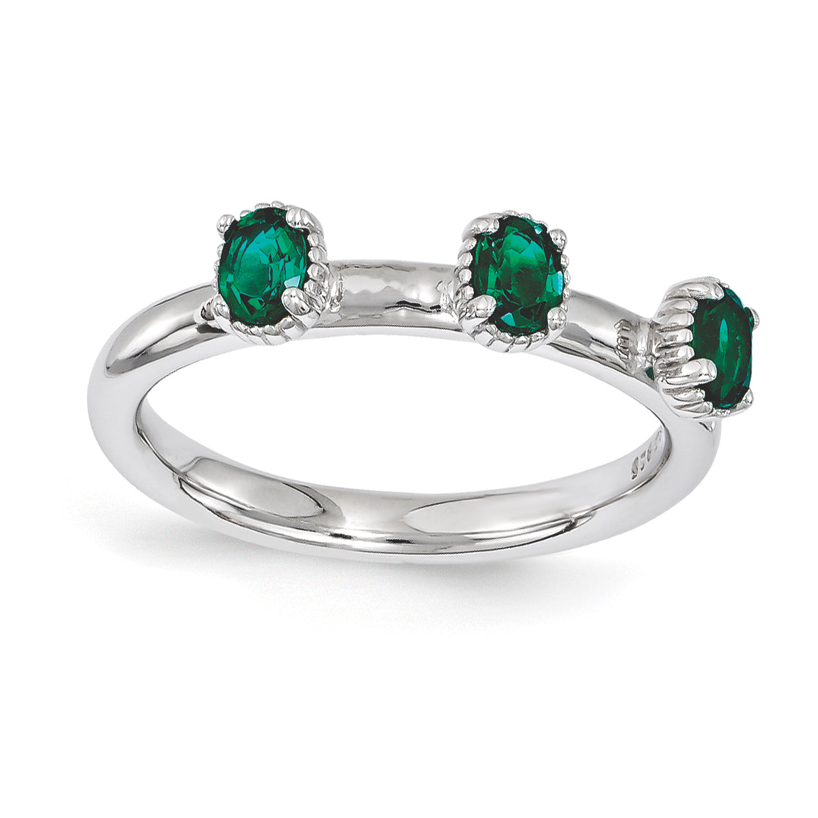 Sterling Silver Stackable Expressions Created Emerald Three Stone Ring