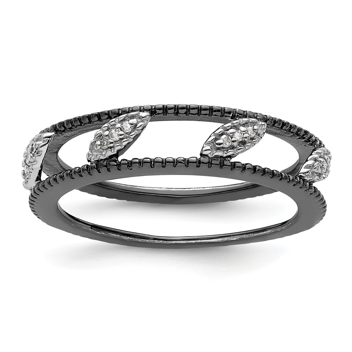 Sterling Silver Stackable Expressions Ruthenium-plated Diamond Jacket Ring