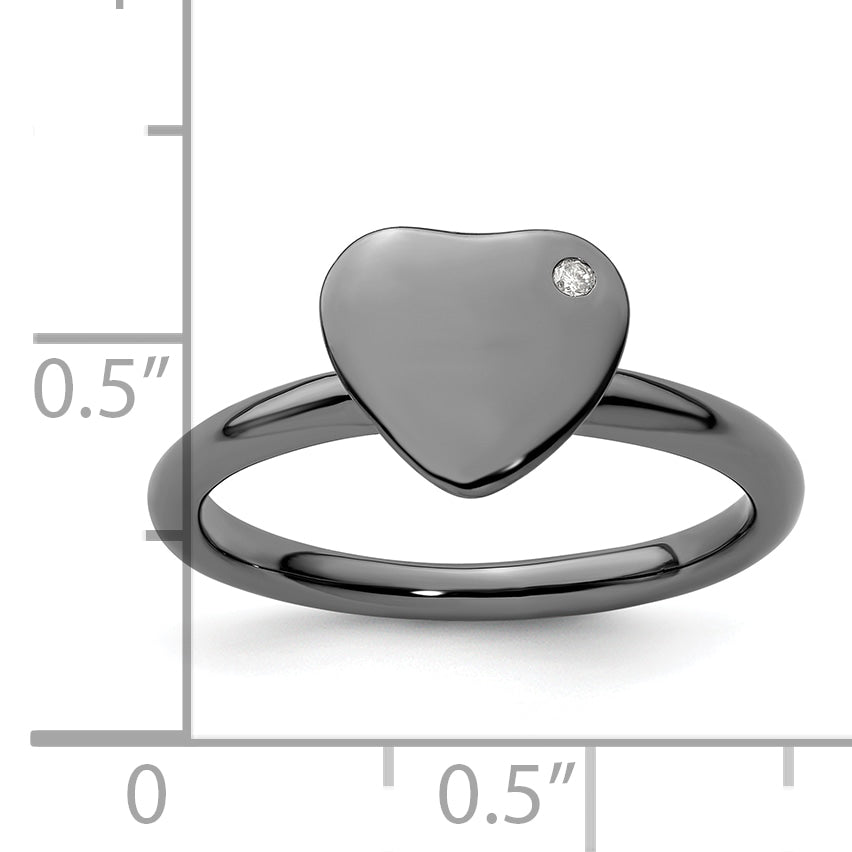 Sterling Silver Stackable Expressions Ruthenium-plated Heart Diamond Ring