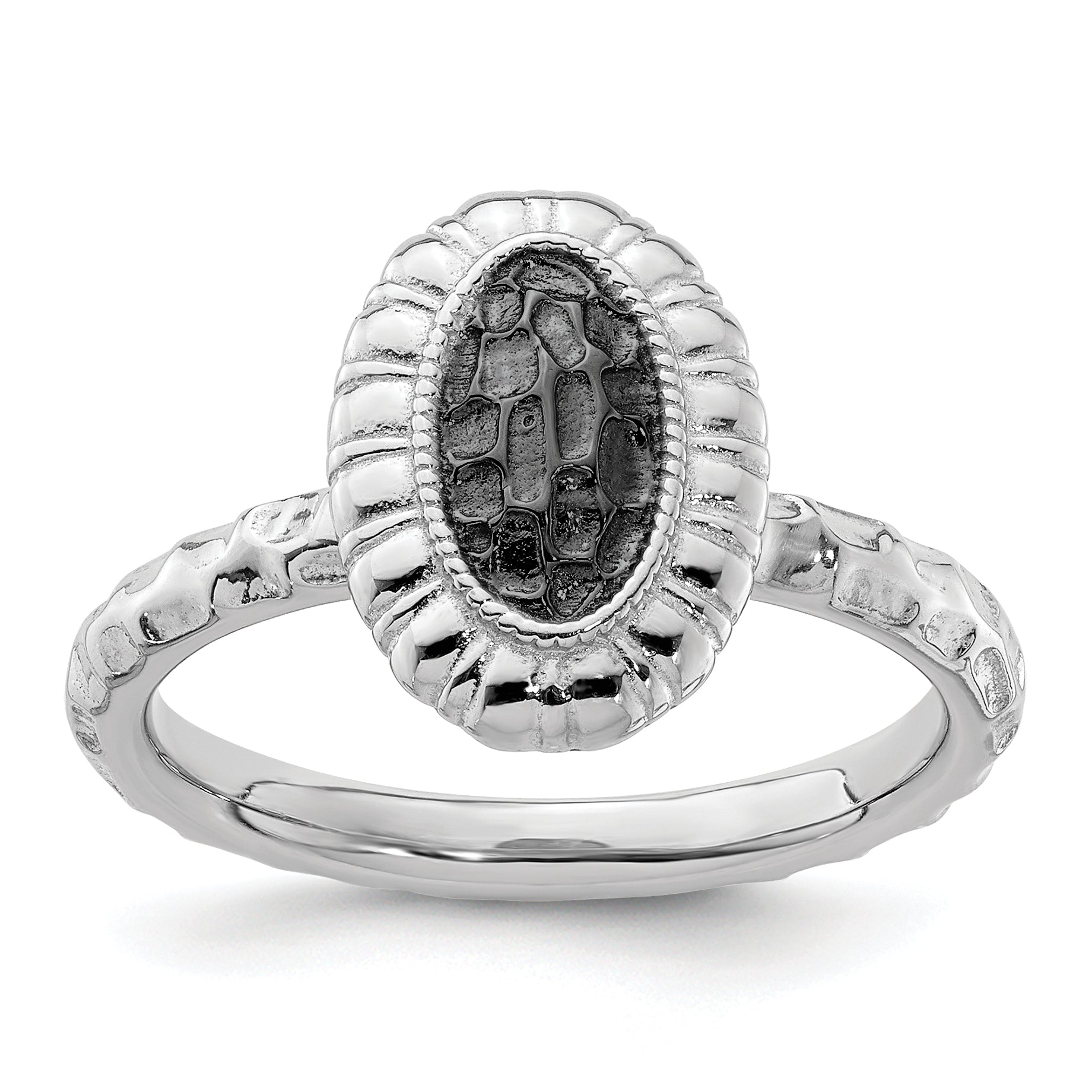 Sterling Silver Stackable Expressions Ruthenium-plated Oval Ring