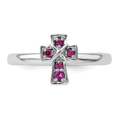 Sterling Silver Stackable Expressions Rhodium Rhodolite Garnet Cross Ring