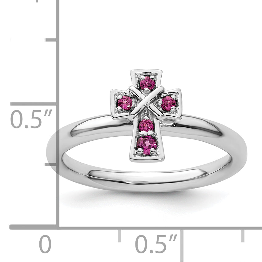 Sterling Silver Stackable Expressions Rhodium Rhodolite Garnet Cross Ring