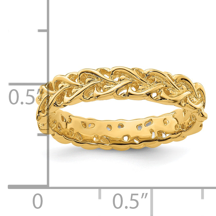 Sterling Silver Stackable Expressions Gold-plated Carved Band