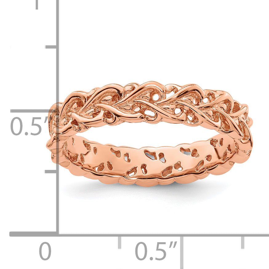 Sterling Silver Stackable Expressions Pink-plated Carved Ring