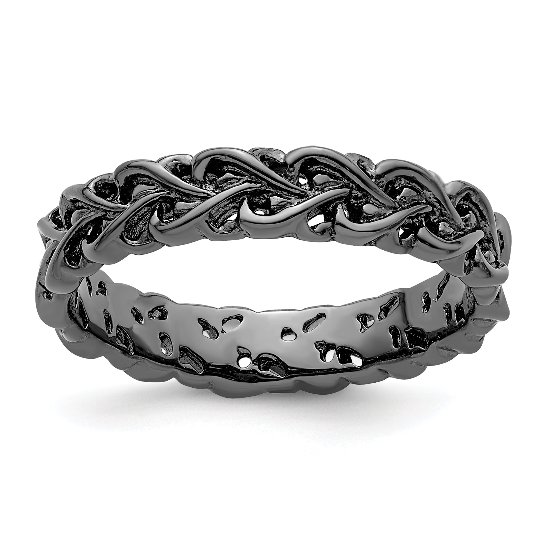 Sterling Silver Stackable Expressions Black-plated Carved